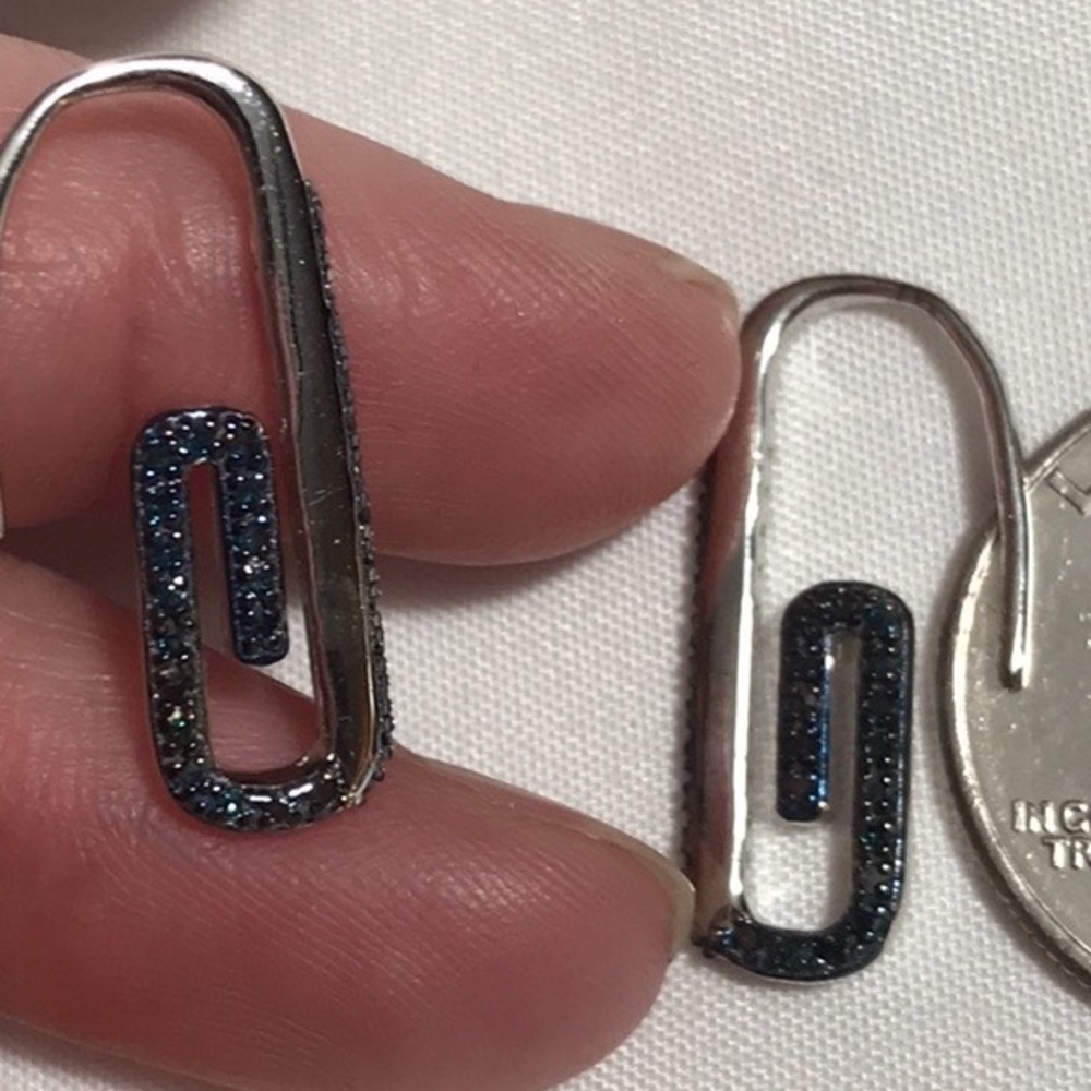 Blue Diamond Paper Clip style Earring.NWOT
